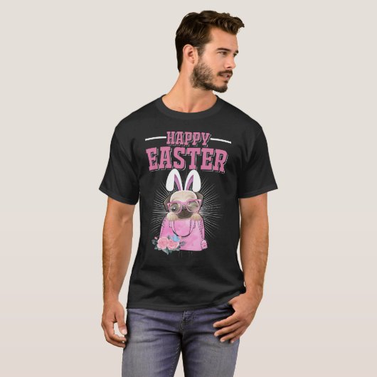 Happy Oaster Dog Funny Mops Bunny T-Shirt (Vorne ganz)