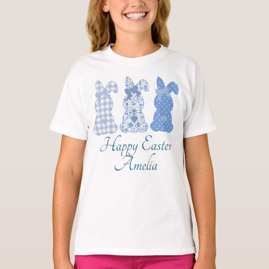 Happy Oaster Drei Bunny Blue Personalisierter T - T-Shirt (Vorderseite)