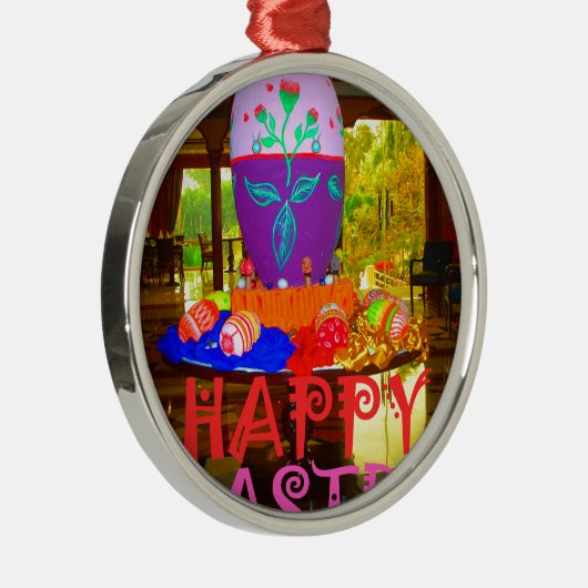 Happy Oaster Egg Center für Frühjahr Silbernes Ornament (Rechts)