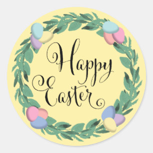 Happy Oaster Egg Kranz Botanische Foliage Runder Aufkleber