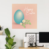 Happy Oaster Egg pastellblau pinkfarben floral Poster (Heimbüro)
