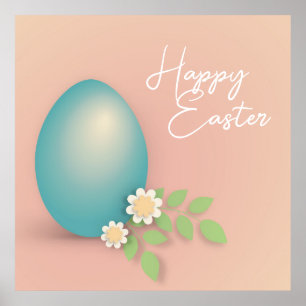 Happy Oaster Egg pastellblau pinkfarben floral Poster