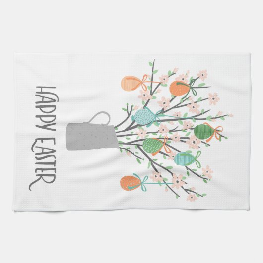 Happy Oaster Eggs Blumenbäume | Urlaub Geschirrtuch (Horizontal)