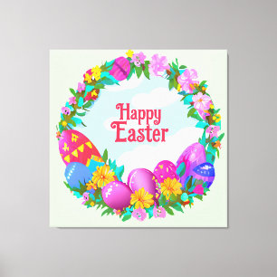 Happy Oaster Eggs Blumenreath Leinwanddruck