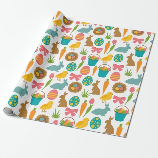 Happy Oaster Eggs Bunny Chicks Patten Geschenkpapier (Ungerollt)