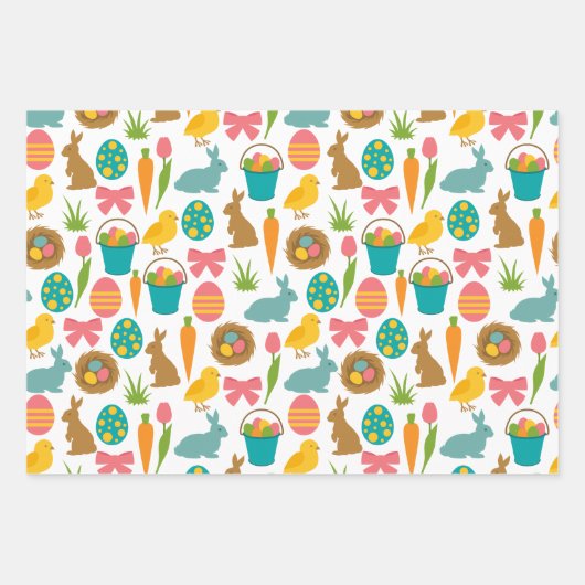 Happy Oaster Eggs Bunny Chicks Patten Geschenkpapier Set (Vorderseite)