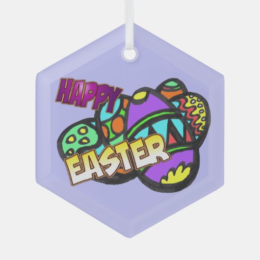 Happy Oaster Eggs Cust.BG Glas Ornament (Vorderseite)