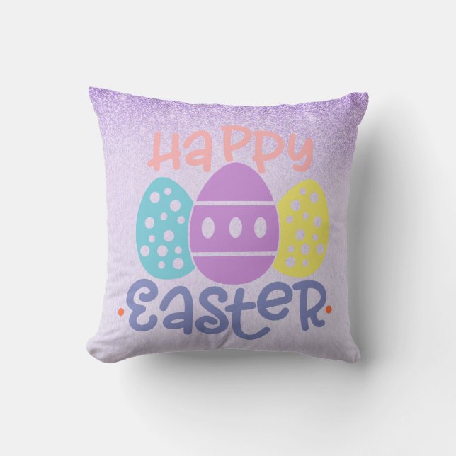 Happy Oaster Eggs Lila Spring Kissen (Vorderseite)