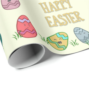 Happy Oaster Eggs mit Faces Geschenkpapier