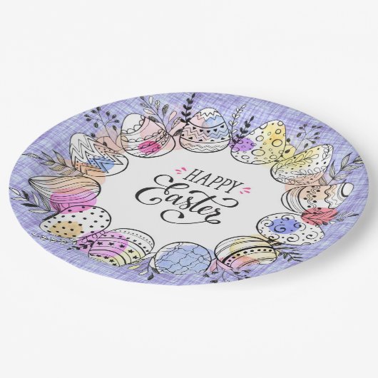 Happy Oaster Eggs Paper Plate Pappteller (Schrägansicht)