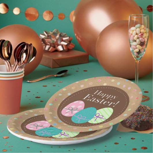 Happy Oaster Eggs Punkte auf Imitate Kraft Paper Pappteller (Multi)