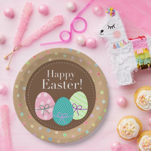 Happy Oaster Eggs Punkte auf Imitate Kraft Paper Pappteller (Party)