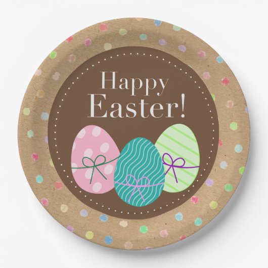 Happy Oaster Eggs Punkte auf Imitate Kraft Paper Pappteller (Vorderseite)