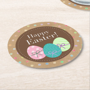 Happy Oaster Eggs Punkte auf Imitate Kraft Paper Runder Pappuntersetzer
