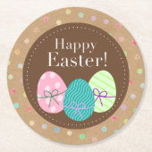 Happy Oaster Eggs Punkte auf Imitate Kraft Paper Runder Pappuntersetzer (Vorderseite)