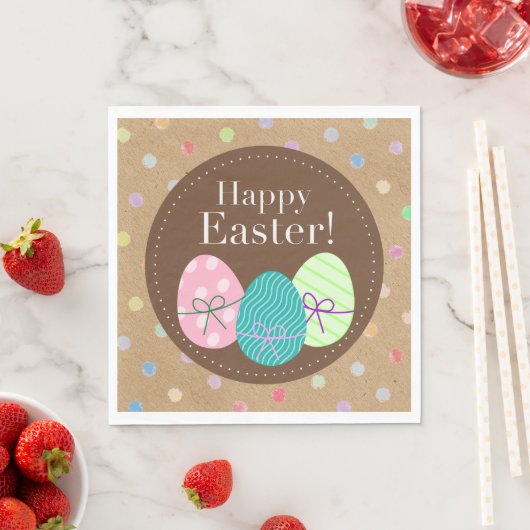 Happy Oaster Eggs Punkte auf Imitate Kraft Paper Serviette (Beispiel)
