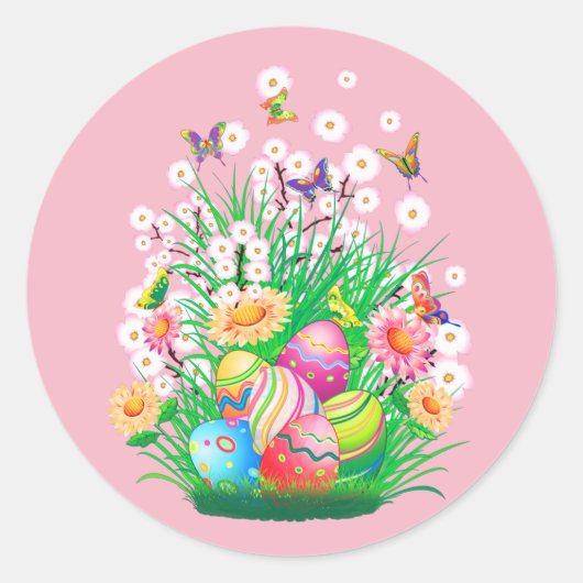Happy Oaster Eggs und Blumendesign Runder Aufkleber (Vorderseite)