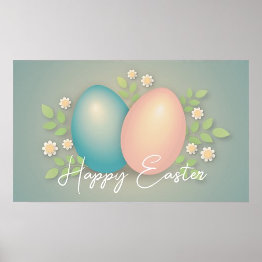 Happy Oaster Eier und Frühlingsblumen Baby blau Poster (Vorne)