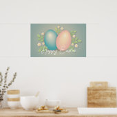 Happy Oaster Eier und Frühlingsblumen Baby blau Poster (Küche)
