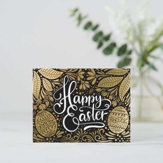 Happy Oaster Elegante Boho Black and Gold Postkarte (Stehend Vorderseite)