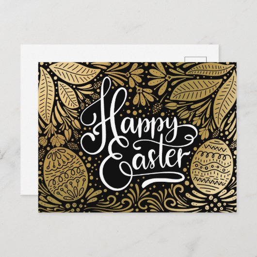 Happy Oaster Elegante Boho Black and Gold Postkarte (Vorne/Hinten)