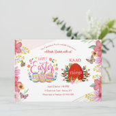 Happy Oaster Englisch / Griechisch Einladung (Stehend Vorderseite)