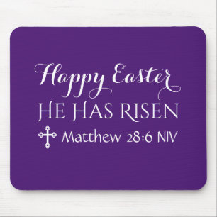 Happy Oaster Er hat Risen Bible Verse Dunkel Lila Mousepad