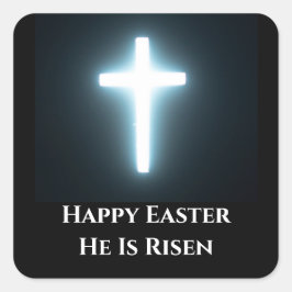 Happy Oaster Er ist Risen White Light Cross Quadratischer Aufkleber
