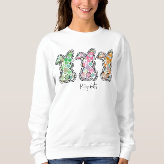 Happy Oaster Floral Bunny Floral Ostern Bunny Sweatshirt (Vorderseite)