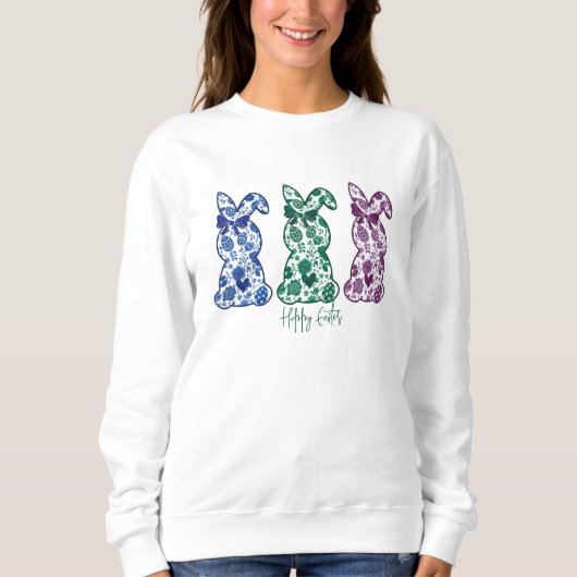 Happy Oaster Floral Bunny Floral Ostern Bunny Sweatshirt (Vorderseite)