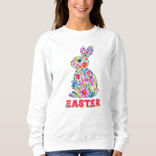 Happy Oaster Floral Bunny Floral Ostern Bunny Sweatshirt (Vorderseite)
