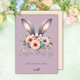 Happy Oaster Floral Bunny Oars Familienname Feiertagskarte
