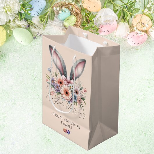 Happy Oaster Floral Bunny Oars Pink Mittlere Geschenktüte