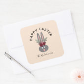 Happy Oaster Floral Bunny Personalisiert Quadratischer Aufkleber (Umschlag)