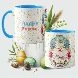Happy Oaster Floral Decorative Monogram Typografie Tasse