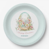 Happy Oaster Floral Egg Personalisierter Name Pappteller (Vorderseite)