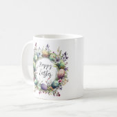 Happy Oaster Floral Egg Wreath Custom Monogram Kaffeetasse (Vorderseite Links)