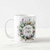 Happy Oaster Floral Egg Wreath Custom Monogram Kaffeetasse (Links)