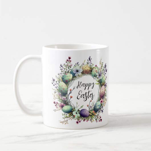 Happy Oaster Floral Egg Wreath Custom Monogram Kaffeetasse (Links)