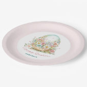 Happy Oaster Floral Ei Pink Personalisierter Name Pappteller (Schrägansicht)