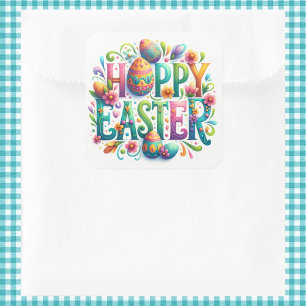 Happy Oaster Floral Gruß Springtime Spaß Quadratischer Aufkleber