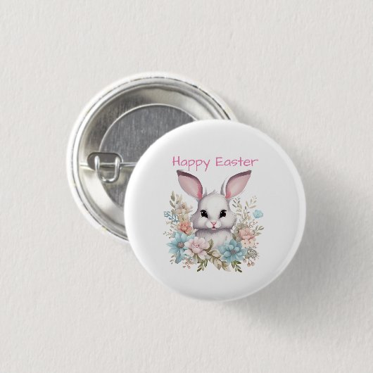 Happy Oaster Floral Ostern Bunny Rabbit Button (Vorne & Hinten)