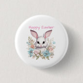 Happy Oaster Floral Ostern Bunny Rabbit Button (Vorderseite)