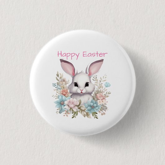 Happy Oaster Floral Ostern Bunny Rabbit Button (Vorderseite)
