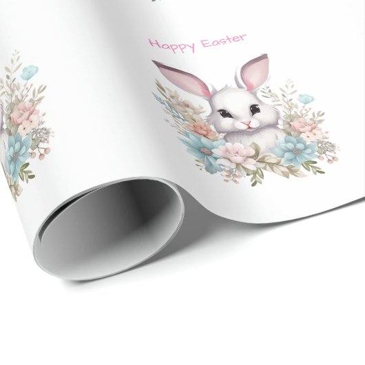 Happy Oaster Floral Ostern Bunny Rabbit Geschenkpapier (Rolleneckpunkt)
