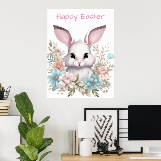 Happy Oaster Floral Ostern Bunny Rabbit Poster (Heimbüro)
