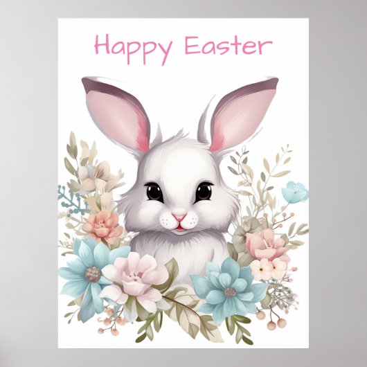 Happy Oaster Floral Ostern Bunny Rabbit Poster (Vorne)