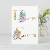 Happy Oaster Floral Watercolor Card (Stehend Vorderseite)