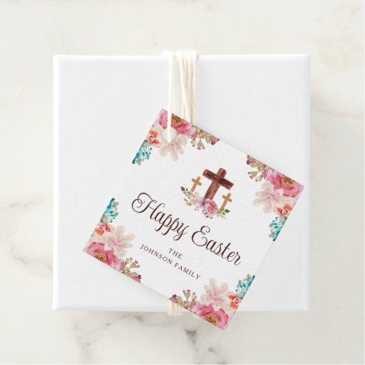 Happy Oaster Floral Watercolor Religious Cross Geschenkanhänger (Beispiel)
