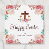 Happy Oaster Floral Watercolor Religious Cross Geschenkanhänger (Vorderseite)